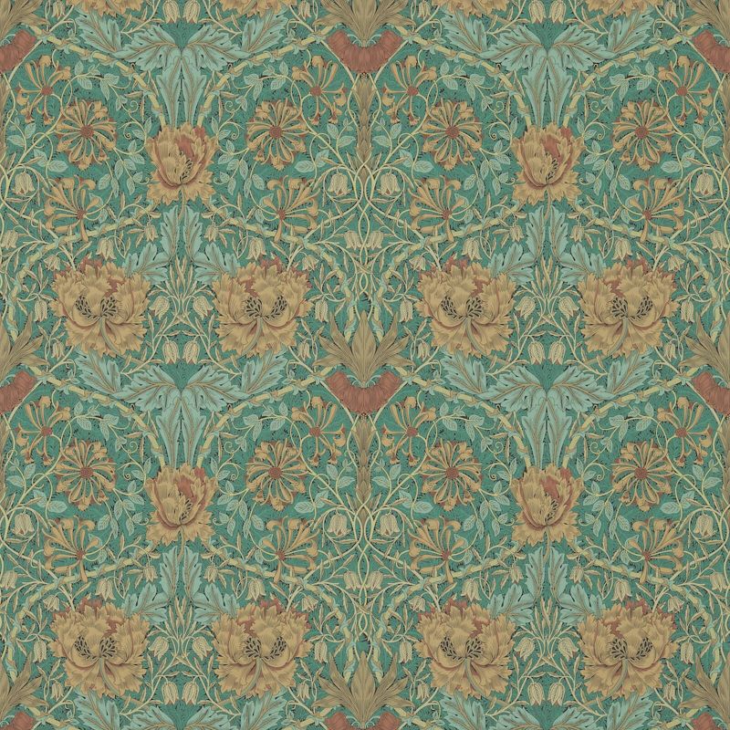 Honeysuckle & Tulip Wallpaper - Emerald/Russet - Morris & Co - 214704