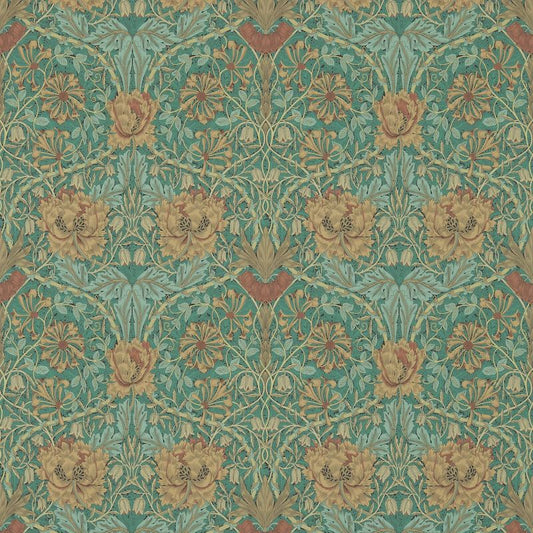 Honeysuckle & Tulip Wallpaper - Emerald/Russet - Morris & Co - 214704