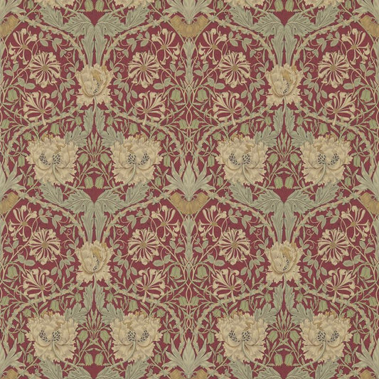 Honeysuckle & Tulip Wallpaper - Red/Gold - Morris & Co - 214700