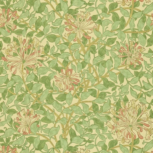 Honeysuckle Wallpaper - Green/Beige/Pink - Morris & Co - 210435