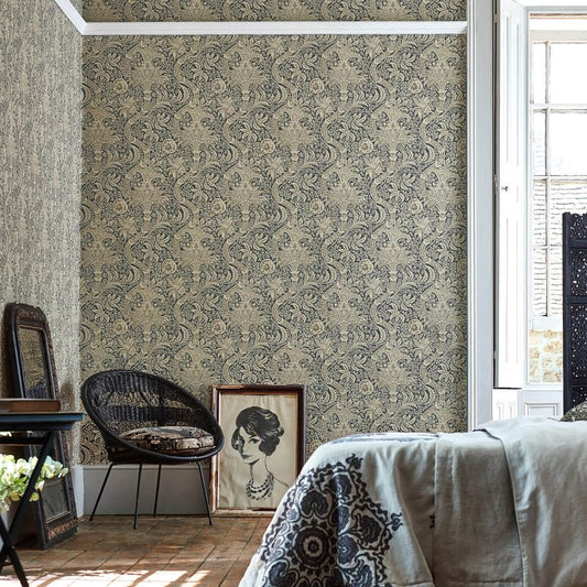 Indian Wallpaper - Charcoal/Nickel - Morris & Co - 216445