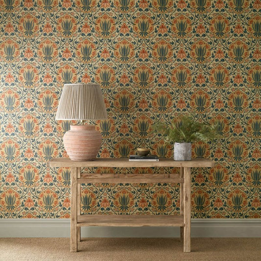 Iris & Rose Wallpaper - Indigo/Crimson - Morris & Co - 217566