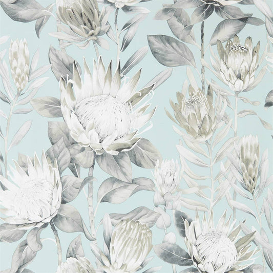 King Protea Wallpaper - Aqua/Linen - DGLW216645