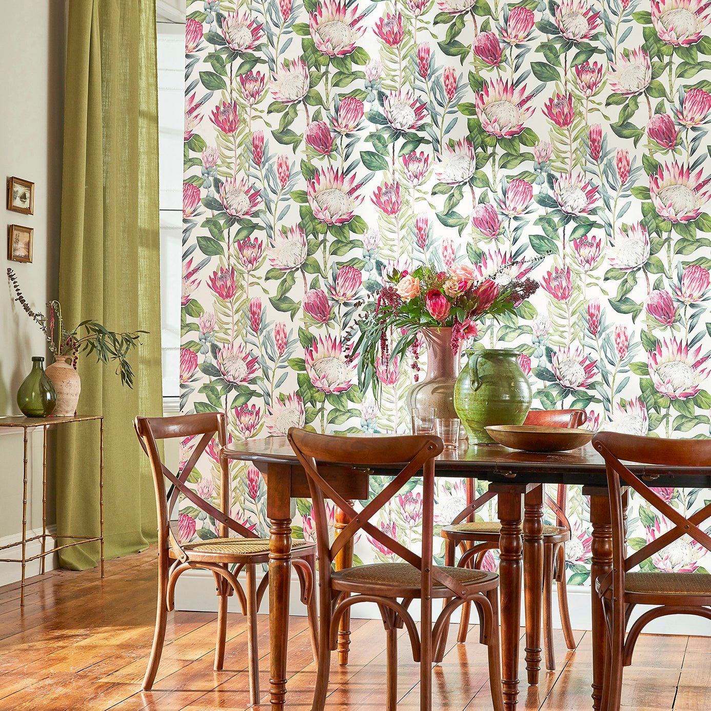 King Protea Wallpaper - Rhodera/Cream - Sanderson - DGLW216646 - Morris Wallpaper