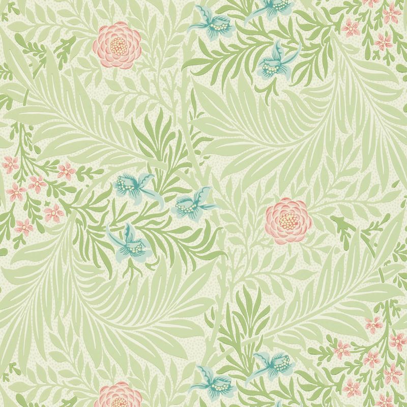 Larkspur Wallpaper - Green/Coral - Morris & Co - 212558