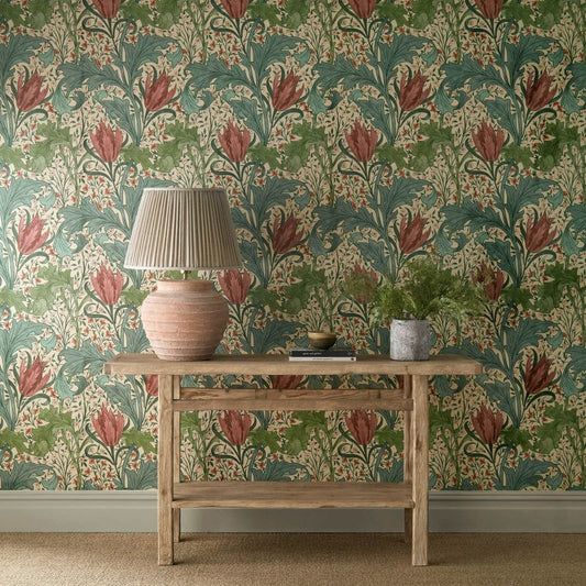 Lent Lily Wallpaper - Plum/Bayleaf - Morris & Co - 217596
