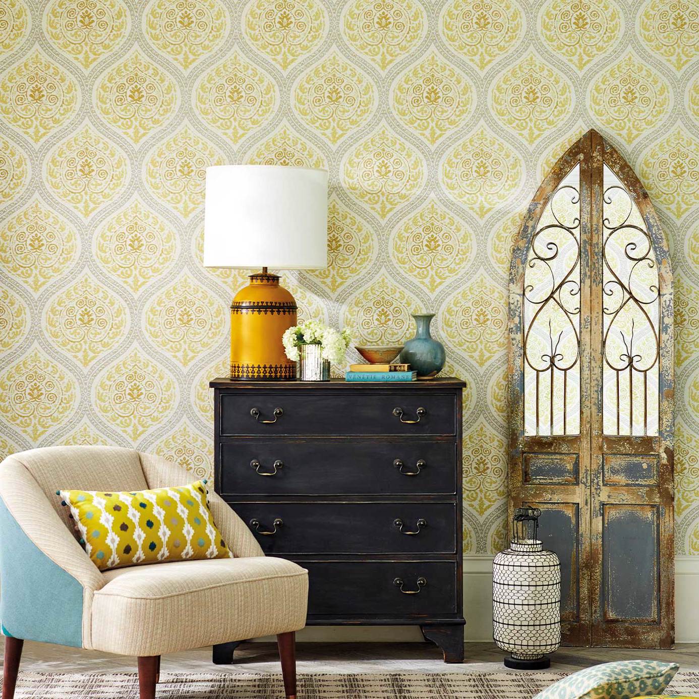 Madurai Wallpaper - Stone - Sanderson - DCPW216755 - Morris Wallpaper