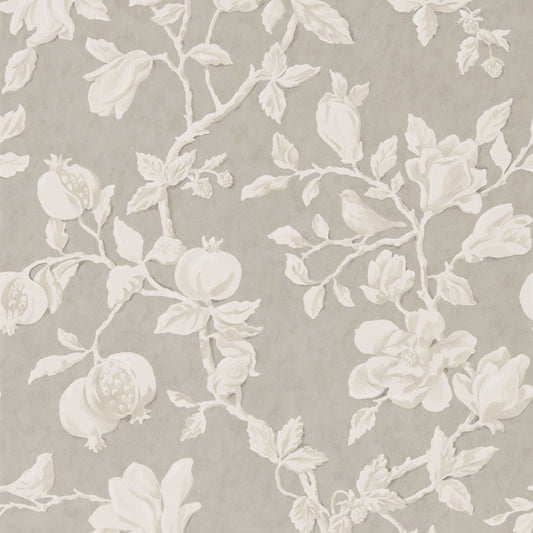 Magnolia & Pomegranate Wallpaper - Silver/Linen - DWOW215722