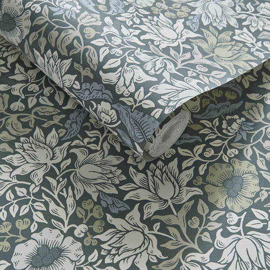 Mallow Wallpaper - Slate/Dove - Clarke & Clarke - W0173/01 - Morris Wallpaper