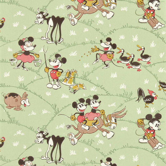 Mickey At The Farm Wallpaper - Macaron Green - DDIW217266