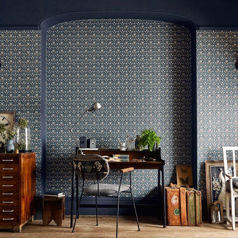 Morris Bellflowers Wallpaper - Indigo/Linen - 216436 - Morris & Co
