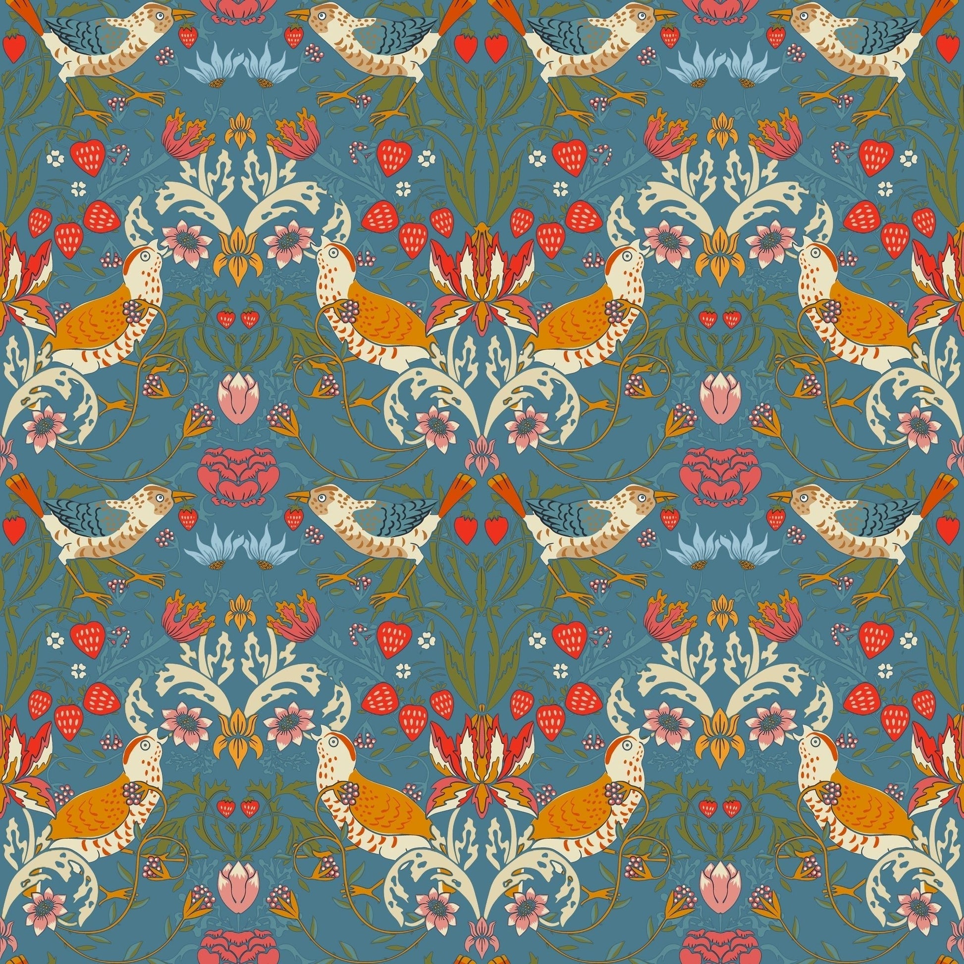1026 - 1 - Strawberry Thief Wallpaper - Denim by Morris Collections