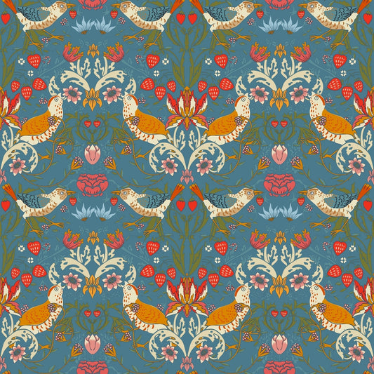 1026 - 1 - Strawberry Thief Wallpaper - Denim by Morris Collections
