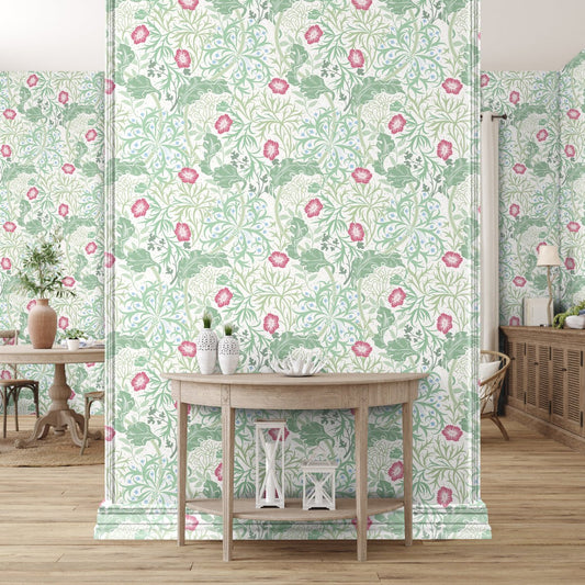 1035 - Seaweed Wallpaper - Ivory-Green by Morris Collections