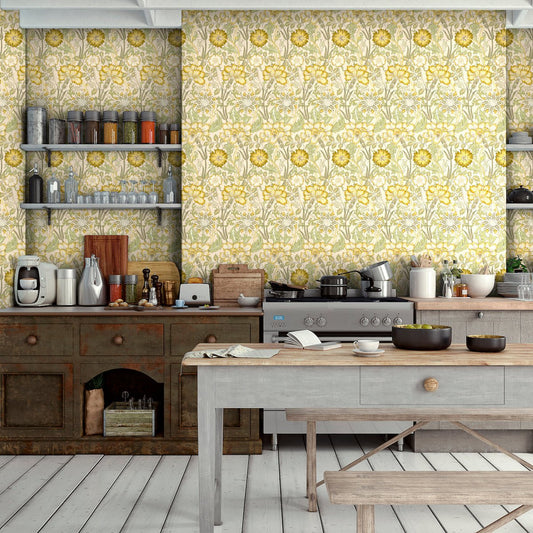 1091 - Iris & Chrysanthemum Wallpaper - Fern Green by Morris Collections