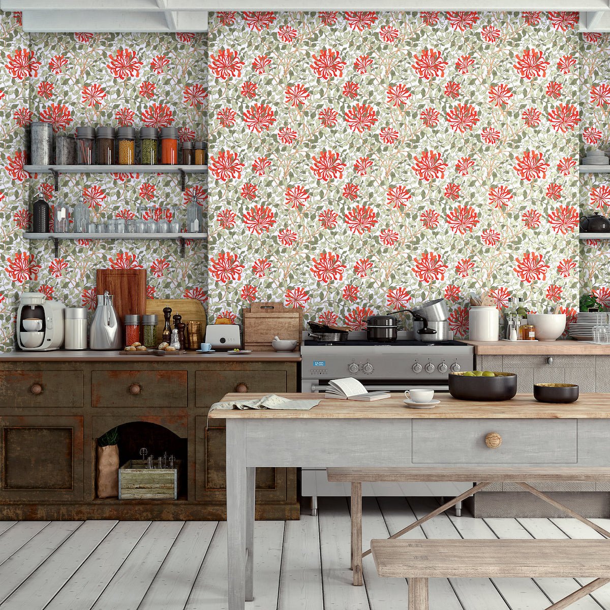 1117 - Honeysuckle Wallpaper - Crimson Red by Morris Collections