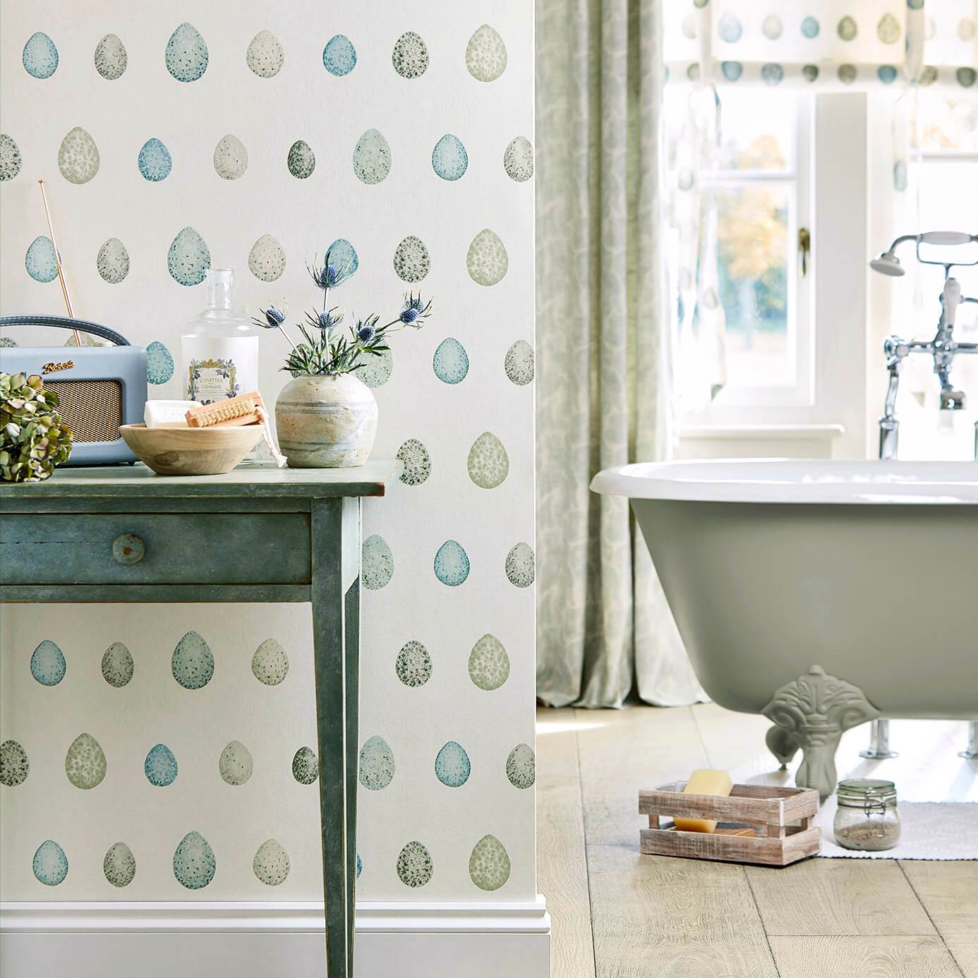 Nest Egg Wallpaper - Marine Aqua - Sanderson - DEBB216504 - Morris Wallpaper