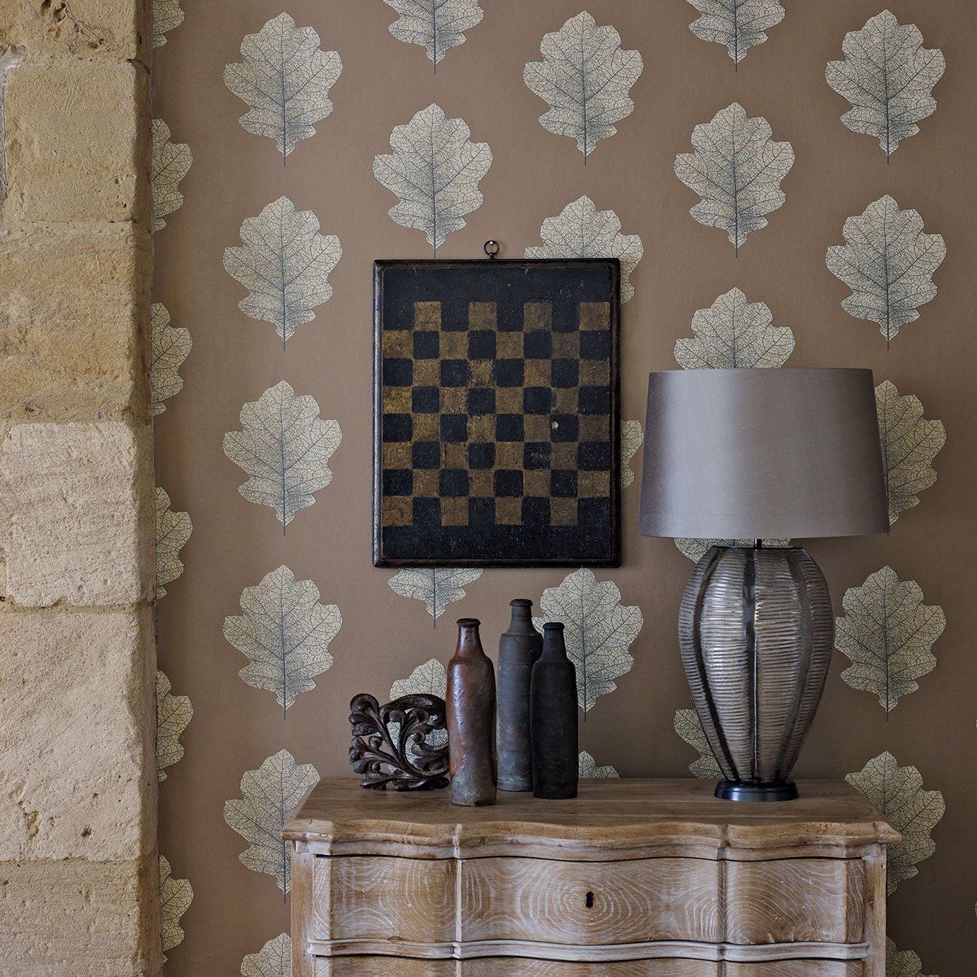 Oak Filigree Wallpaper - Charcoal/Bronze - Sanderson - DWOW215700 - Morris Wallpaper