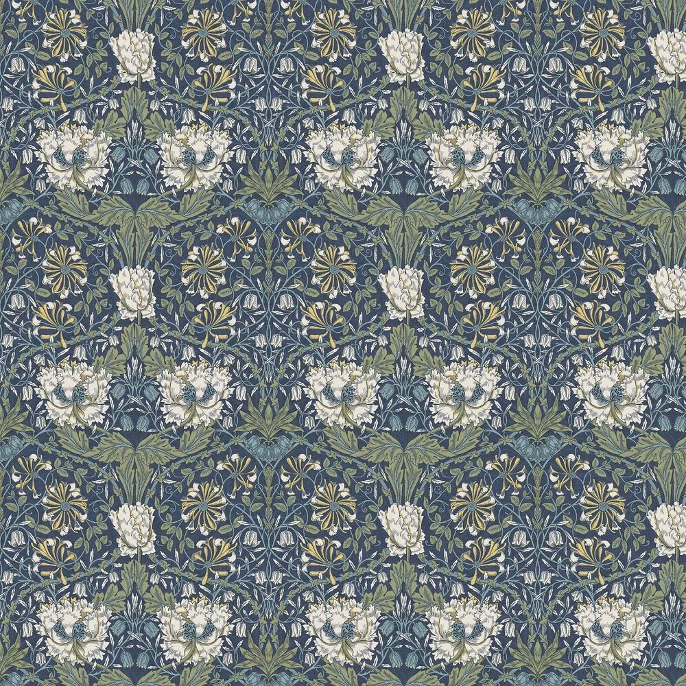 Ogee Flora Wallpaper - Navy Blue - NextWall - NW48202 - Morris Wallpaper