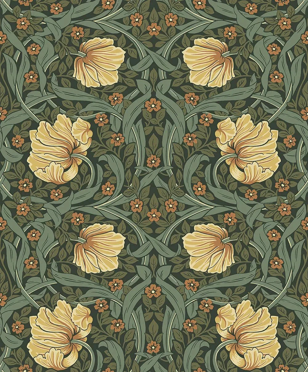 Pimpernel Garden Wallpaper - Meadow Green & Amber - NextWall - NW54204 - Morris Wallpaper