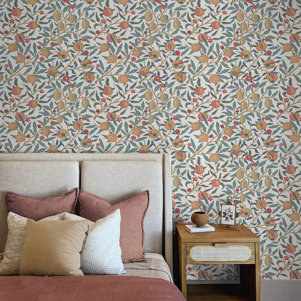 Pomegranate Wallpaper - Teal / Lemon - NextWall - NW48004 - Morris Wallpaper