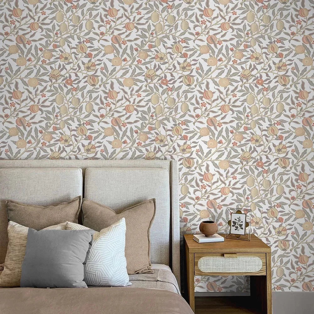 Pomegranate Wallpaper - White - NextWall - NW48003 - Morris Wallpaper