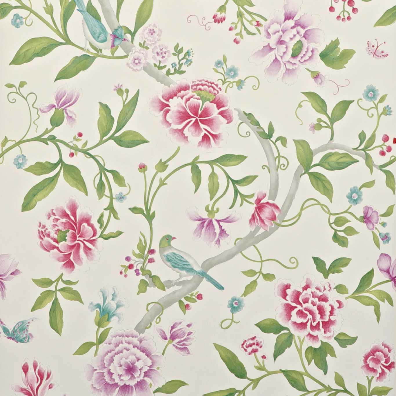 Porcelain Garden Wallpaper - Magenta/Leaf Green - DCAVPO106