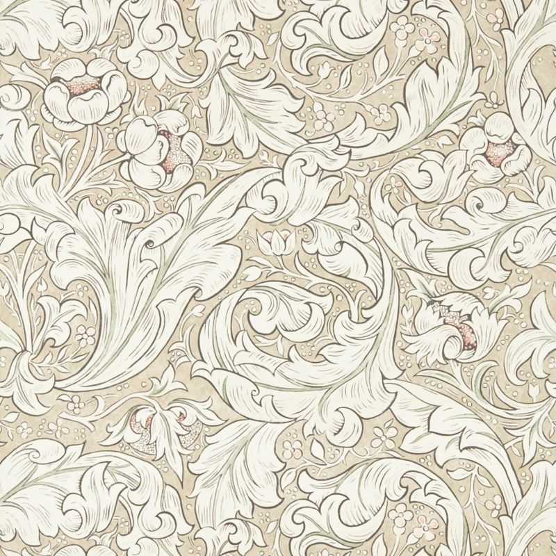 Pure Bachelors Button Wallpaper - Linen/Coral - Morris & Co - 216051
