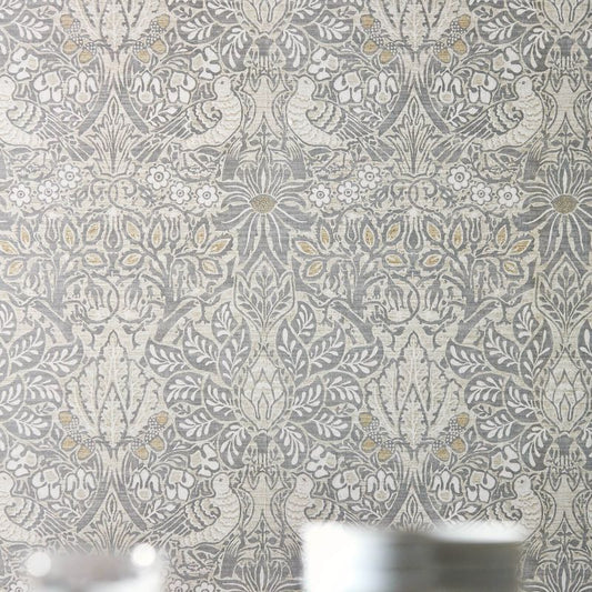 Pure Dove & Rose Wallpaper - White Clover - Morris & Co - 216521