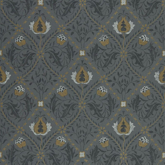 Pure Trellis Wallpaper - Black Ink - Morris & Co - 216527