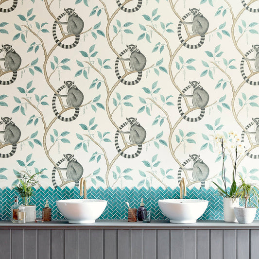 Ringtailed Lemur Wallpaper - Cream/Olive - Sanderson - DGLW216664 - Morris Wallpaper