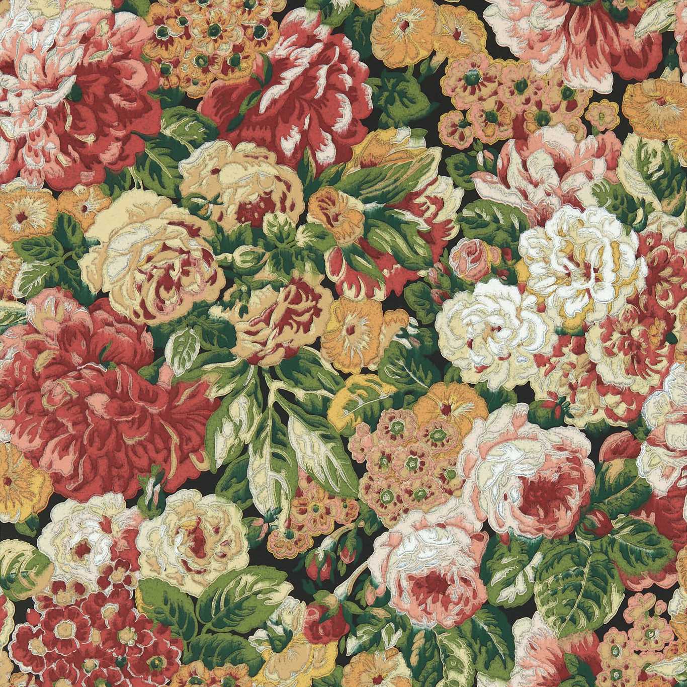 Rose And Peony Wallpaper - Amanpuri Red/Devon Green - DOSW217028