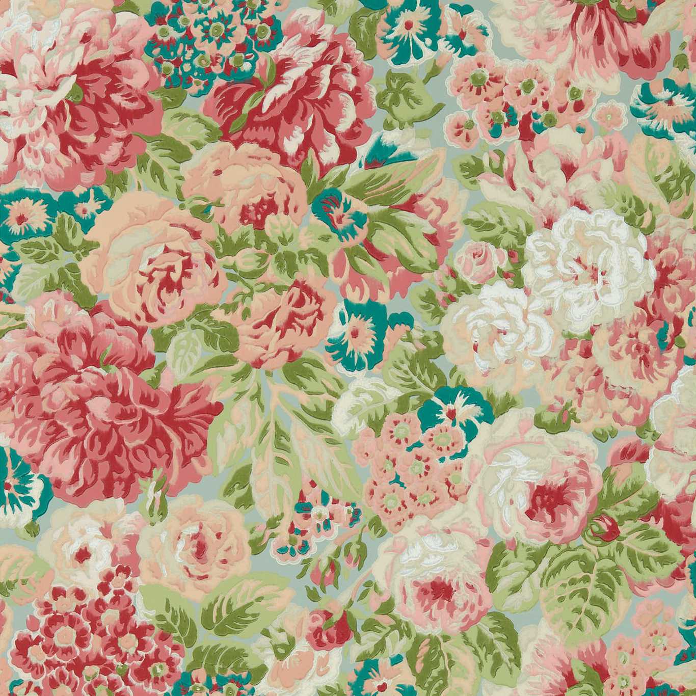 Rose And Peony Wallpaper - Blue Clay/Carmen Lt - DOSW217029