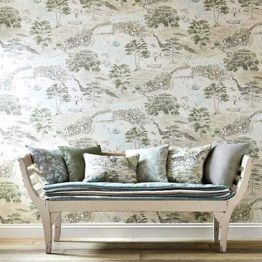 Sea Houses Wallpaper - Charcoal/Linen - Sanderson - DEBB216489 - Morris Wallpaper