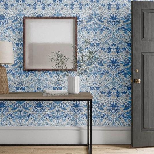Simply Strawberry Thief Wallpaper - Woad - Morris & Co - 217058