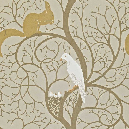 Squirrel & Dove Wallpaper - Linen/Ivory - DVIWSQ101