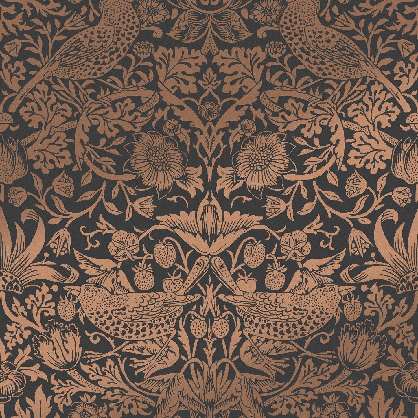 Strawberry Thief Fibrous Wallpaper - Charcoal - 124236 - William Morris AH - Premier Wallcovering