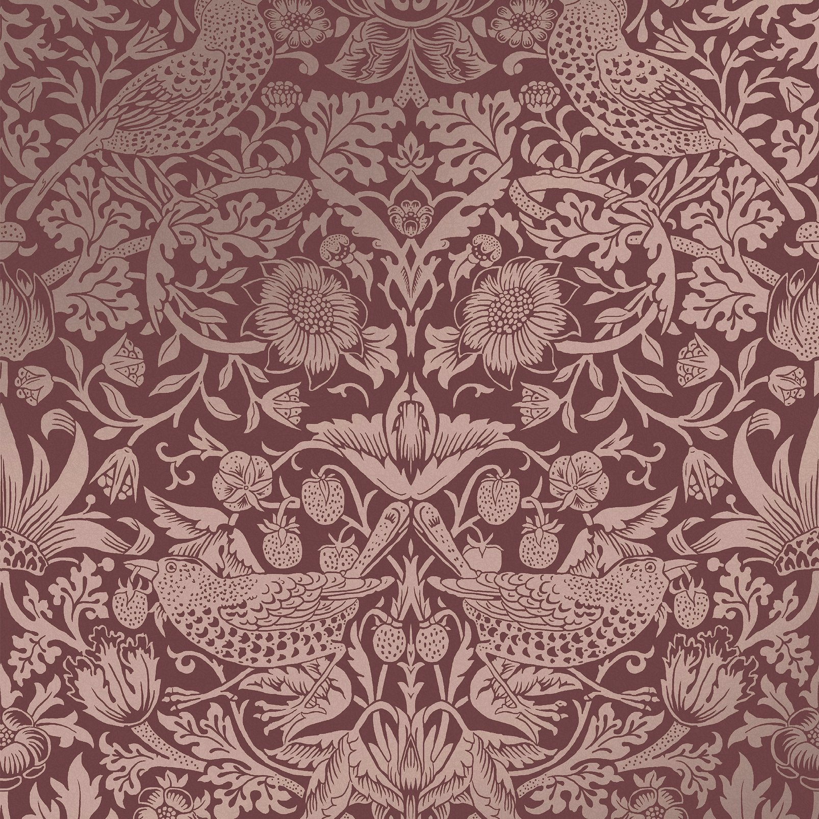 Strawberry Thief Fibrous Wallpaper - Burgundy - 124235 - William Morris AH - Premier Wallcovering