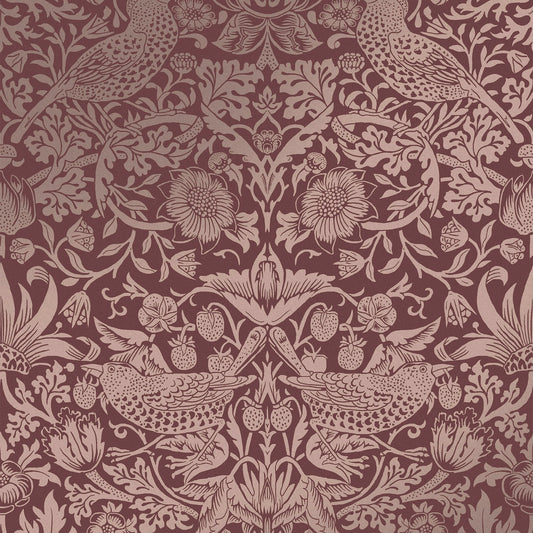 Strawberry Thief Fibrous Wallpaper - Burgundy - 124235 - William Morris AH - Premier Wallcovering