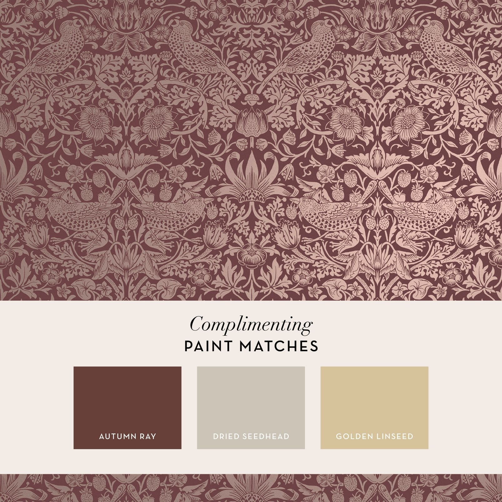 Strawberry Thief Fibrous Wallpaper - Burgundy - 124235 - William Morris AH - Premier Wallcovering