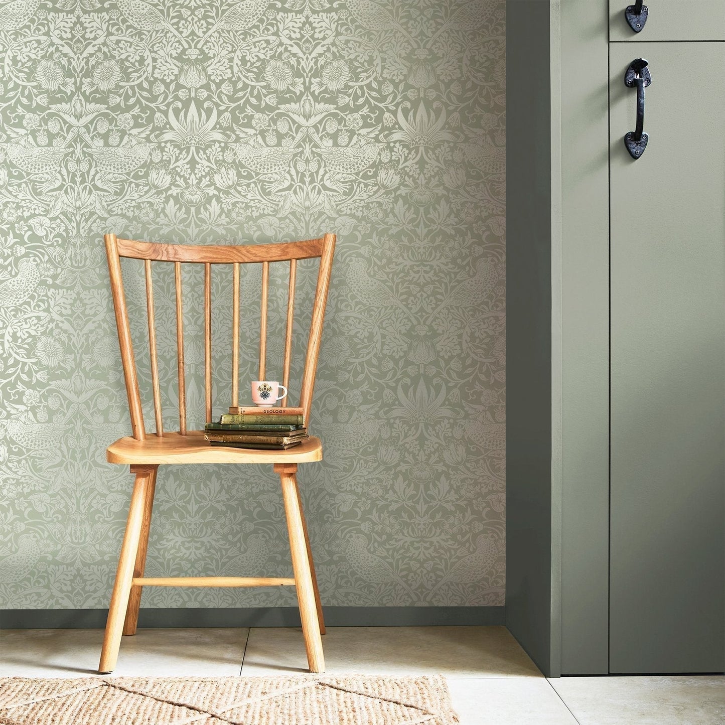 Strawberry Thief Fibrous Wallpaper - Sage - 124237 - William Morris AH - Premier Wallcovering