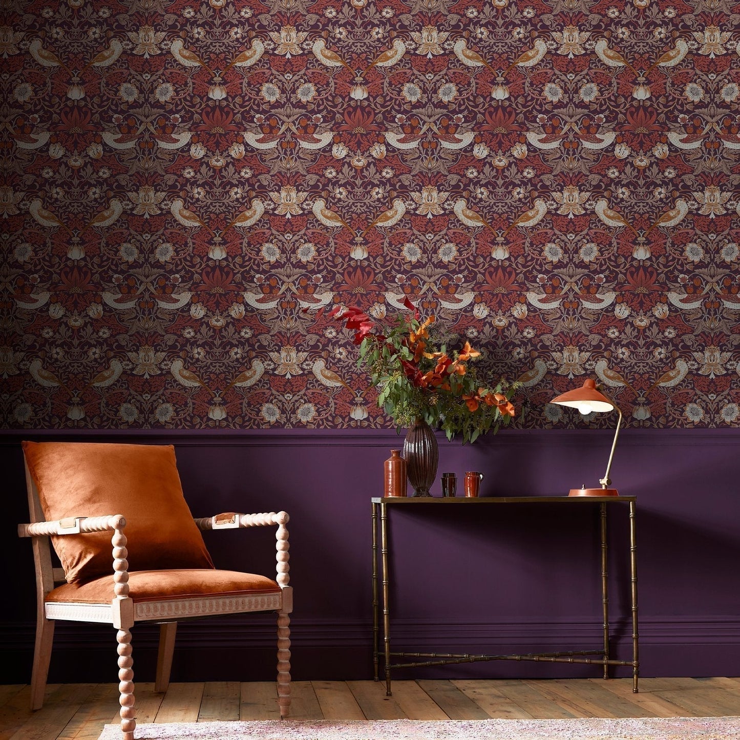 Strawberry Thief Wallpaper - Plum - 124229 - William Morris AH - Premier Wallcovering