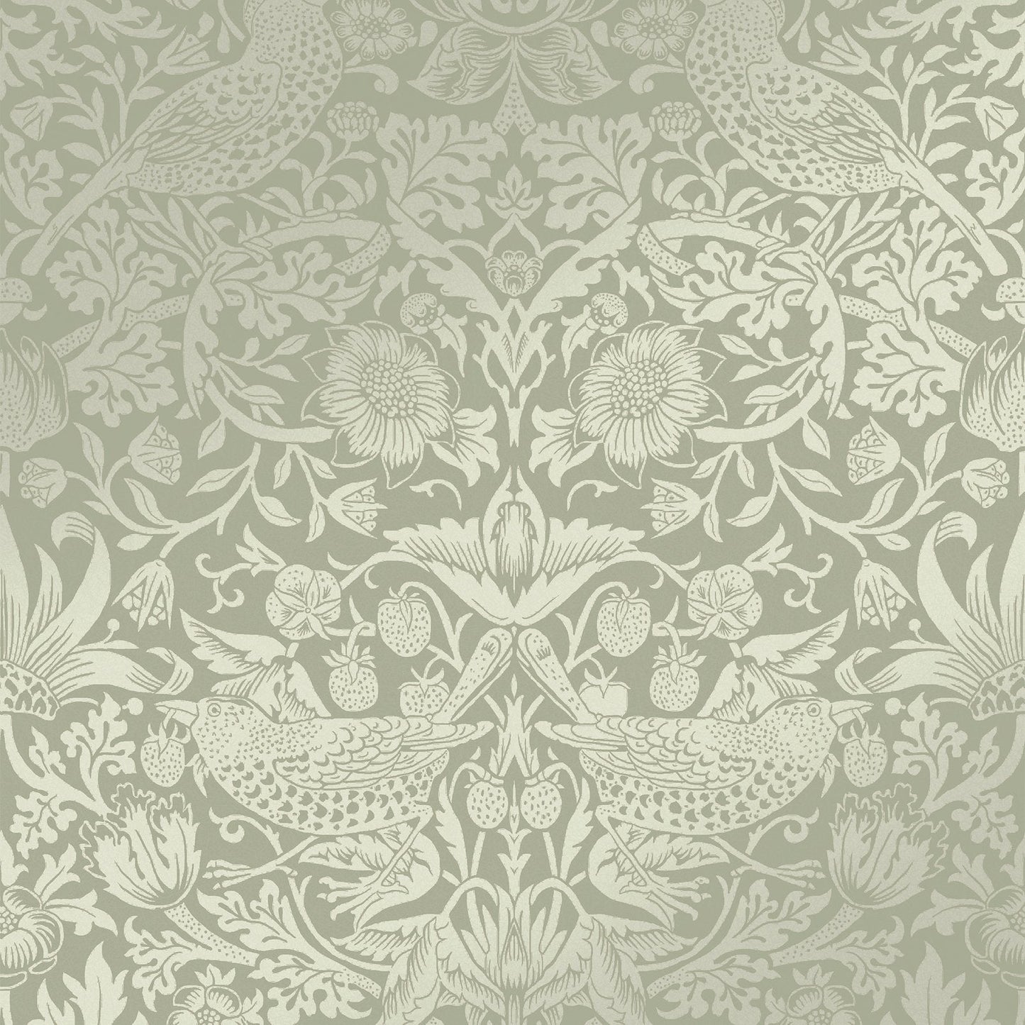 Strawberry Thief Fibrous Wallpaper - Sage - 124237 - William Morris AH - Premier Wallcovering