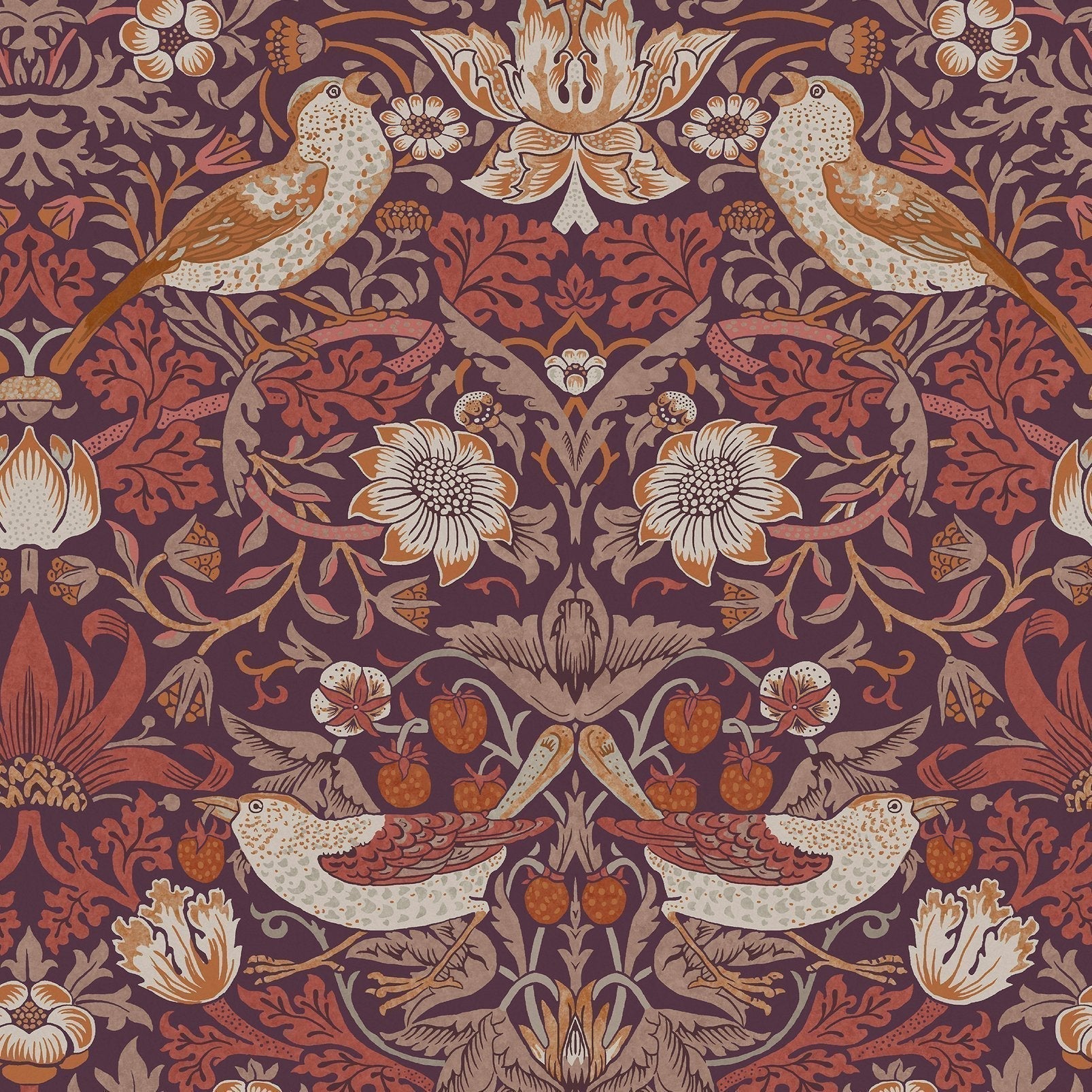 Strawberry Thief Wallpaper - Plum - 124229 - William Morris AH - Premier Wallcovering