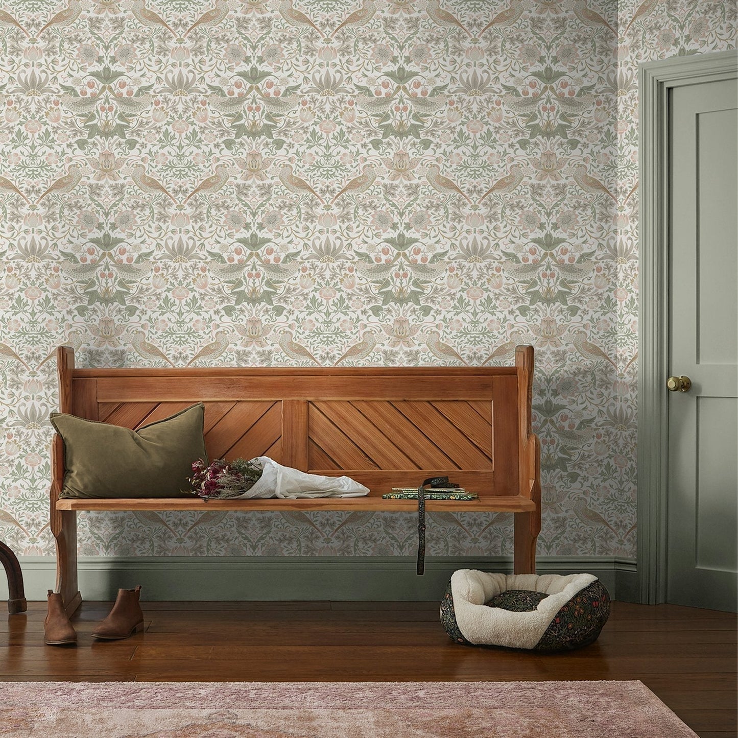 Strawberry Thief Wallpaper - Sage & Pink - 124233 - William Morris AH - Premier Wallcovering