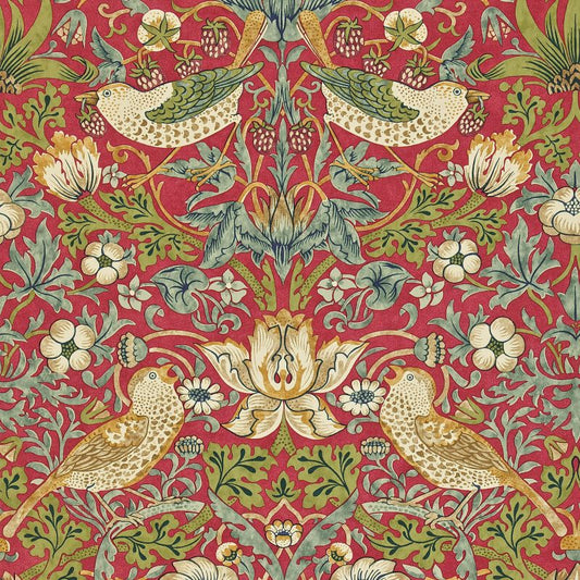 Strawberry Thief Wallpaper - Crimson/Slate - 212563 - Morris & Co