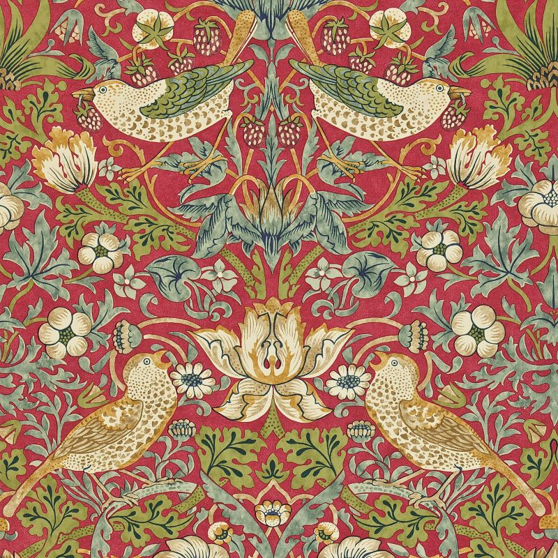Strawberry Thief Wallpaper - Crimson/Slate - Morris & Co - 216848