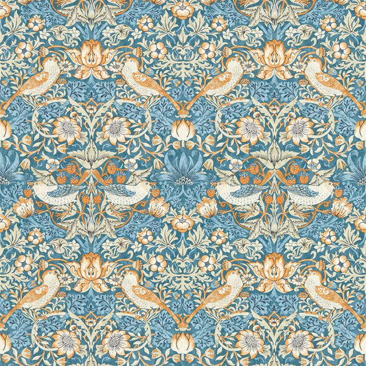 Strawberry Thief Wallpaper - Denim/Spice - Clarke & Clarke - W0171/02 - Morris Wallpaper