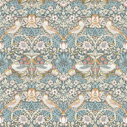 Strawberry Thief Wallpaper - Slate/Blush - Clarke & Clarke - W0171/05 - Morris Wallpaper