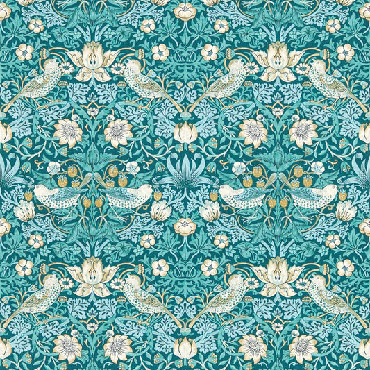 Strawberry Thief Wallpaper - Teal - Clarke & Clarke - W0171/06 - Morris Wallpaper